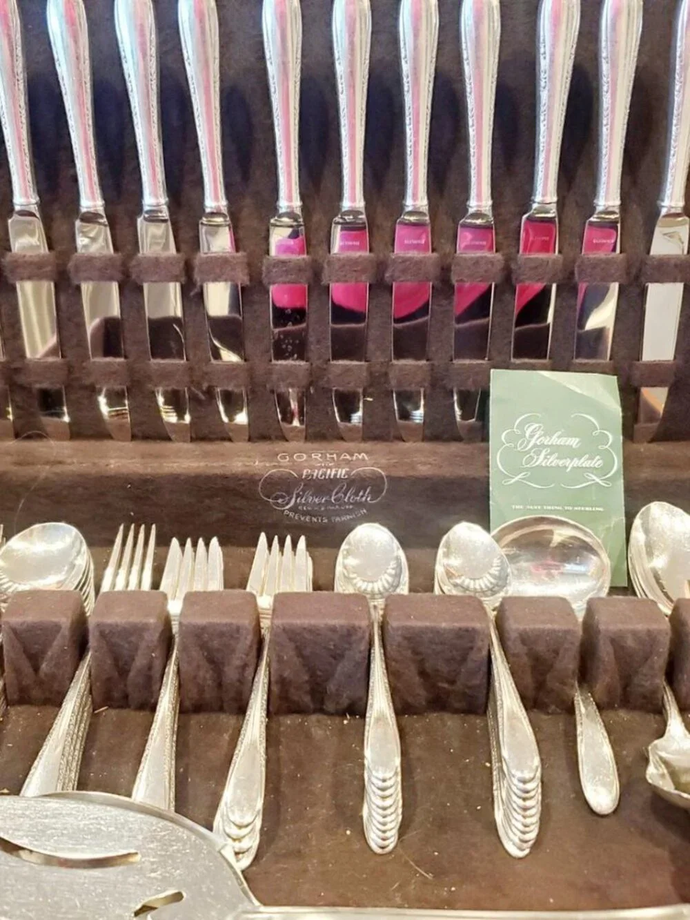Gorham Invitation Silver Plated Flatware, Case, Papers & Winthrop Lincoln set